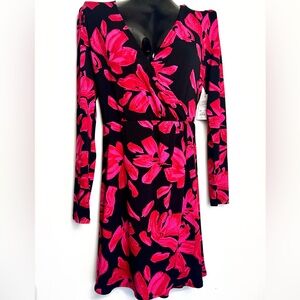NWOT Nine West Pink & Red Floral Long Sleeve Dress